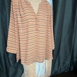 NYDJ Women's Blouse - Pink and White Stripes